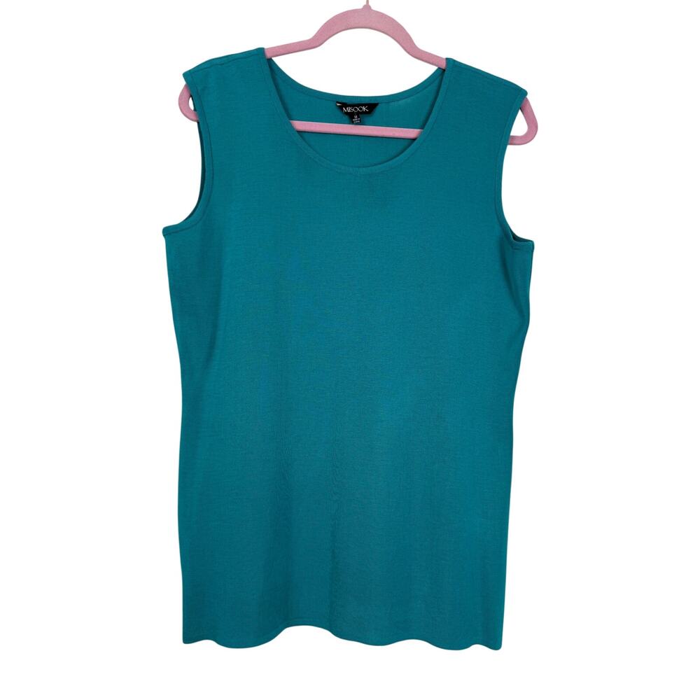 Misook Womens Ribbed Knit Shell Tank Size Medium Teal Coastal Minimalist Layer